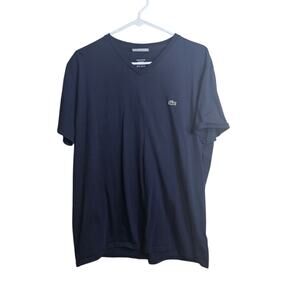 Men's Lacoste Navy Blue Short Sleeve Pima Cotton V-Neck Jersey T-Shirt Size XL